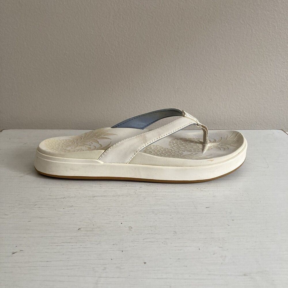 Olukai Nua Pio Womens Flip Flop Sandals Size 7 Ivory Thong Cushioned Comfort - Picture 4 of 10